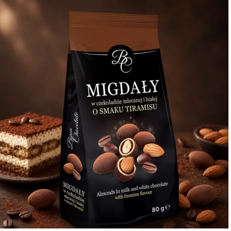 Migdały w czekoladzie mlecznej i białej o smaku tiramisu 80g